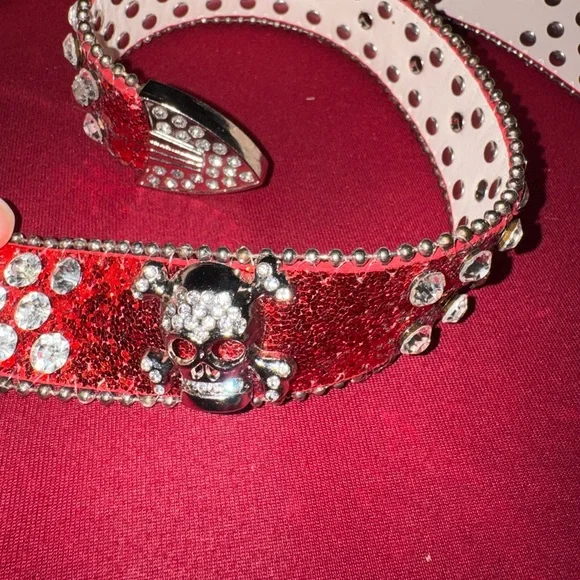 Red Rhinestone Studded Belt - Picture 2 of 4
